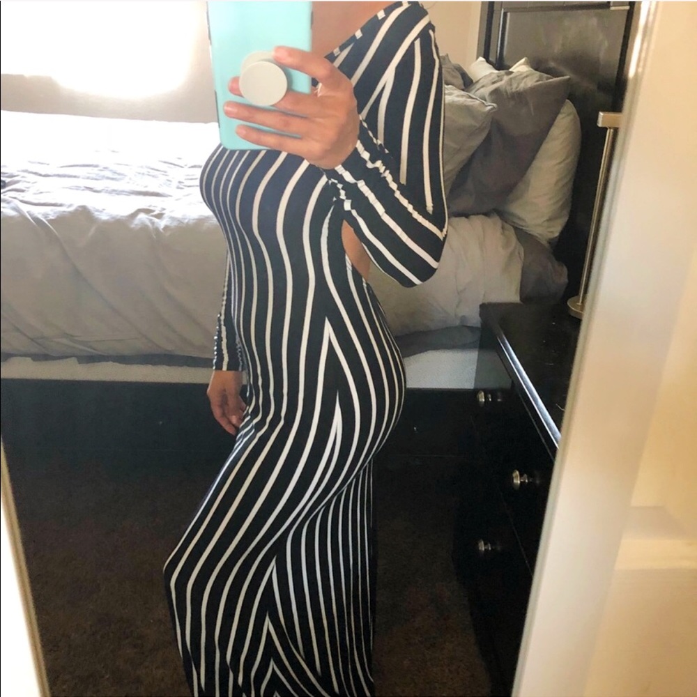 Black and white striped maxi dress